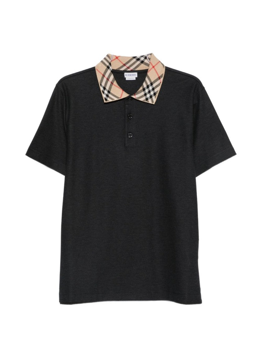 Burberry Black Check-Collared Cotton Polo Shirt