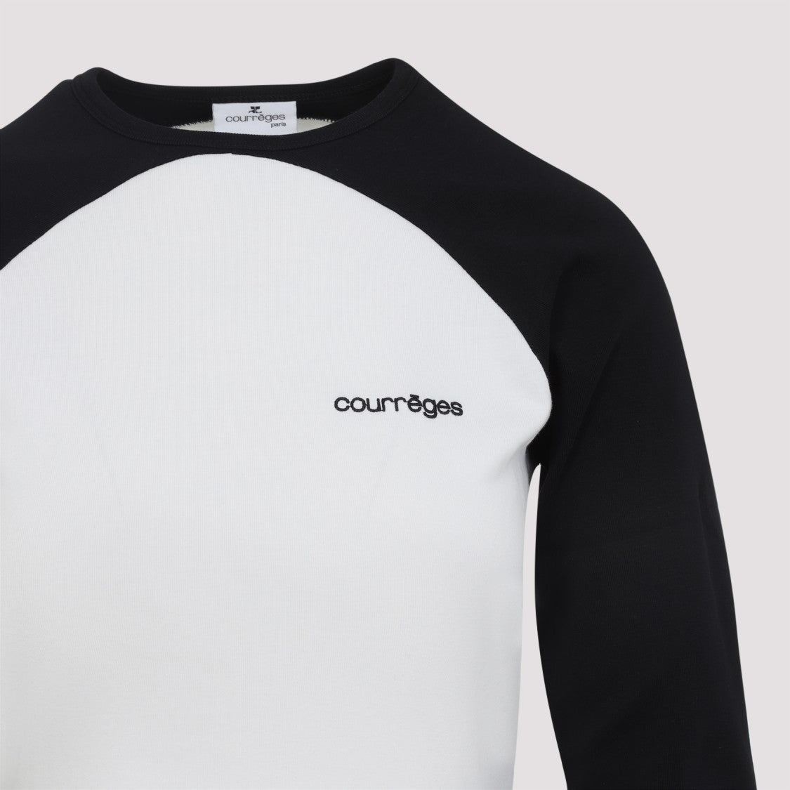 Courrèges Circle Contrast Ls White And Black Cotton T-Shirt
