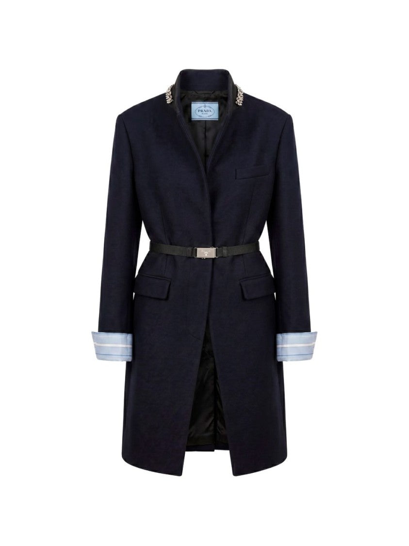 Prada Navy Embellished Belted Jacket