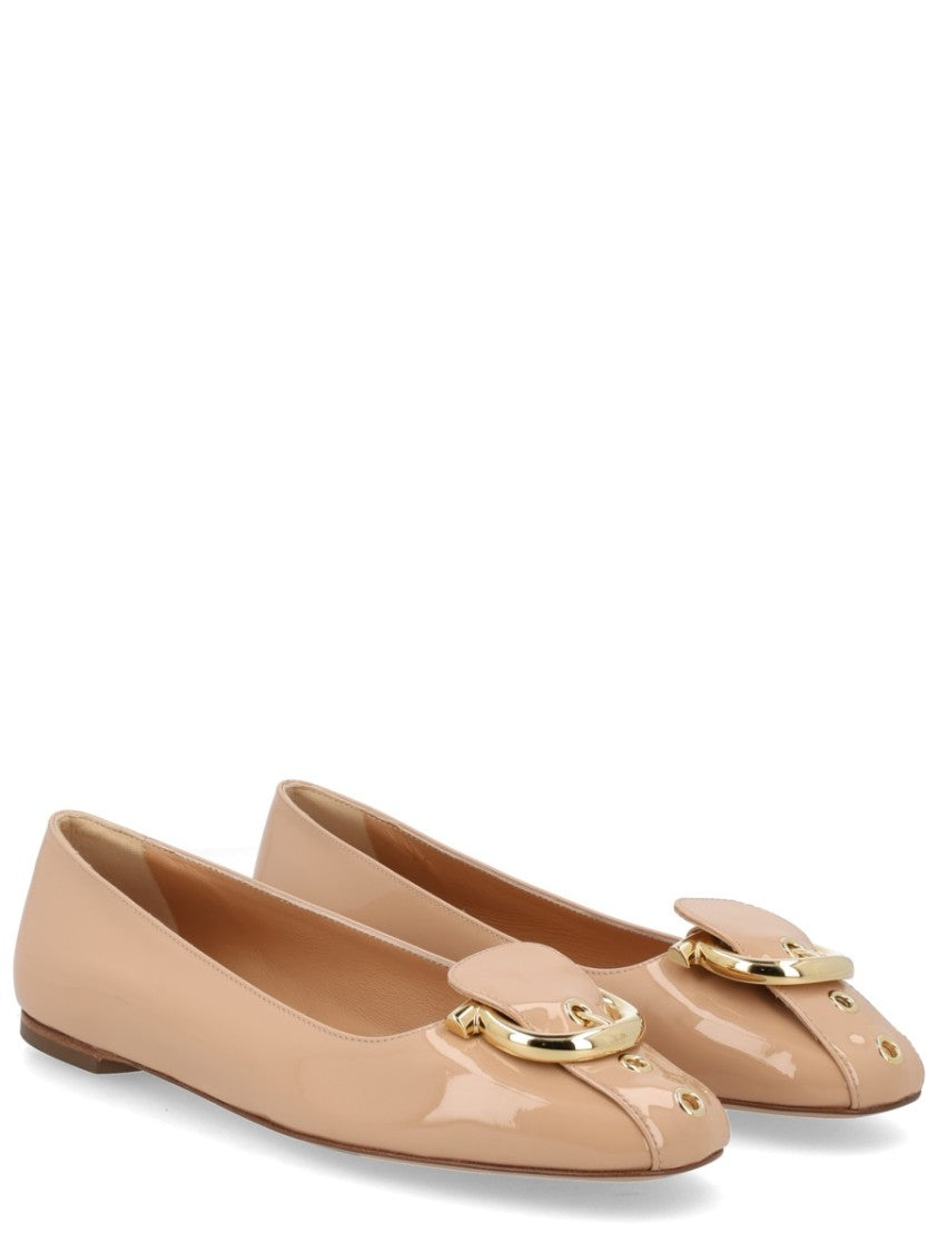 Ferragamo Gancini Calf Leather Glossy Flats