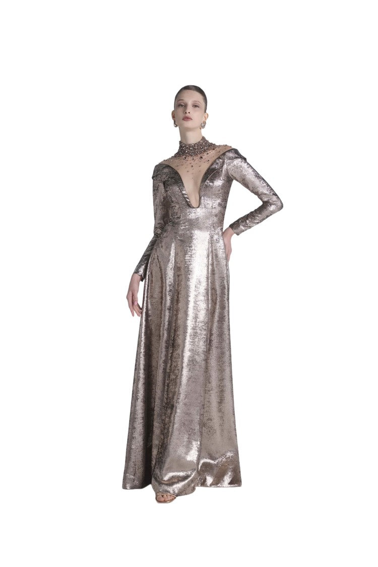 Saiid Kobeisy Embellished Off-Shoulder Lamé Dress