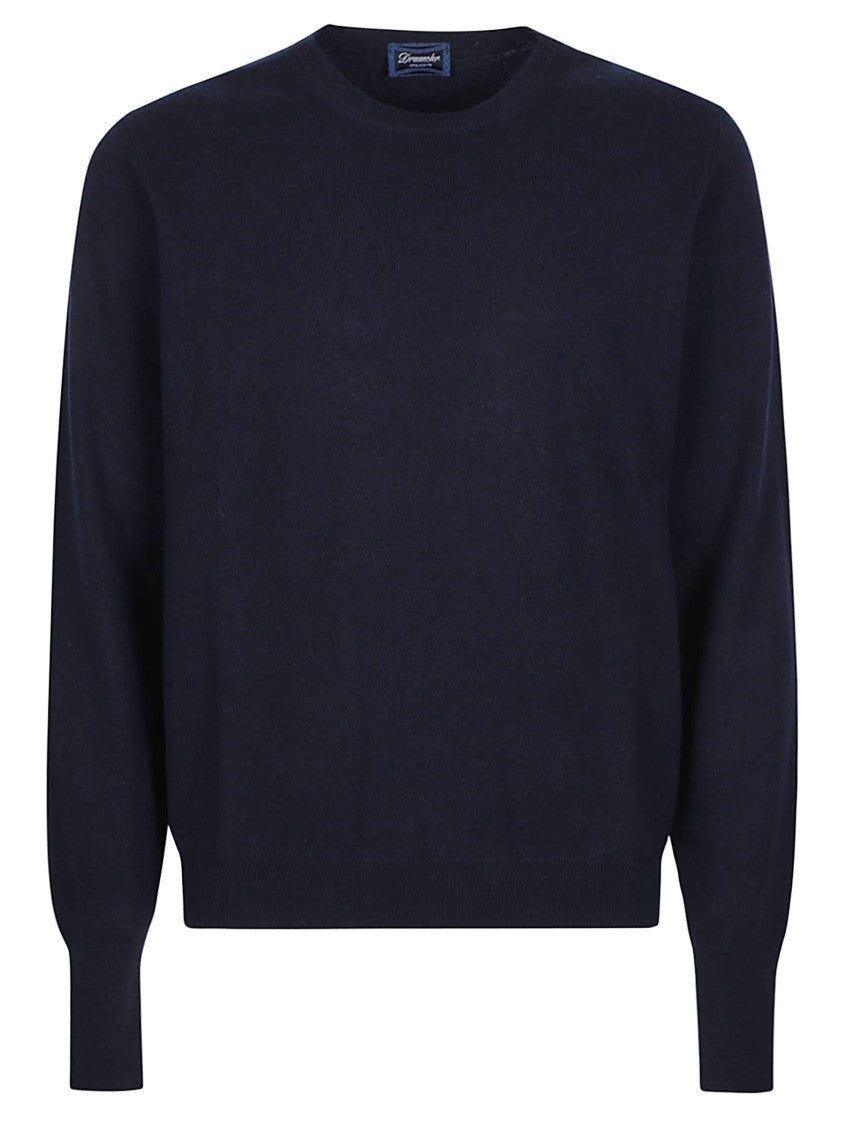 Drumohr Navy Cashmere Round-Neck Sweater
