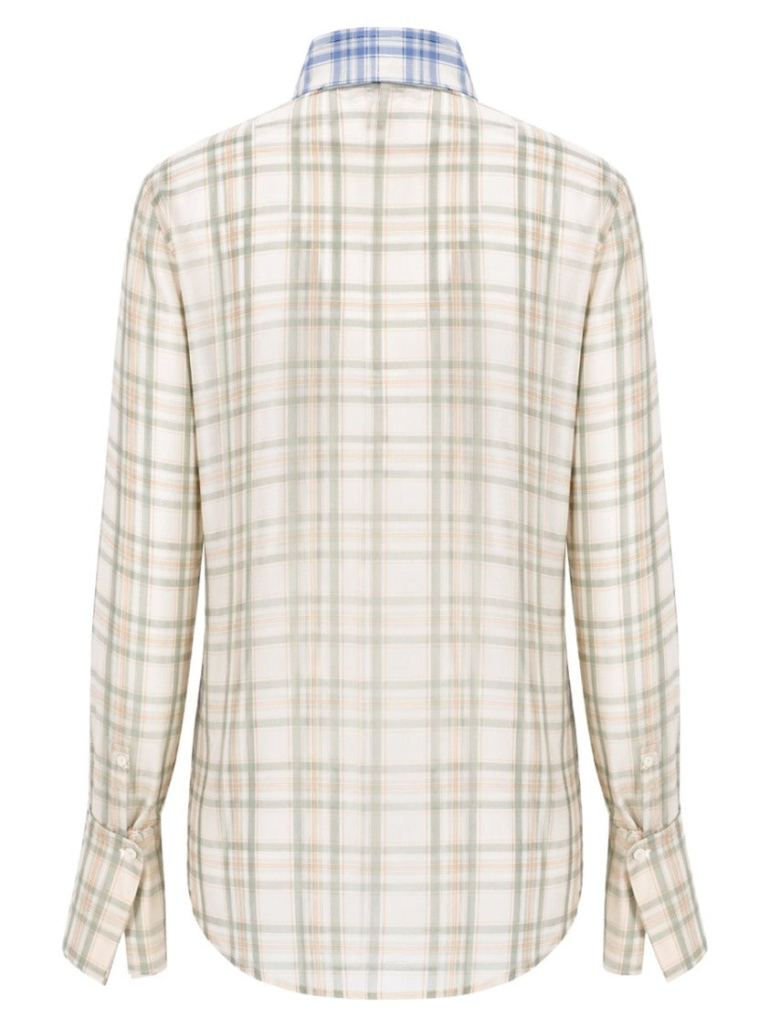 Acne Studios Plaid Bow Tie Silk Blouse