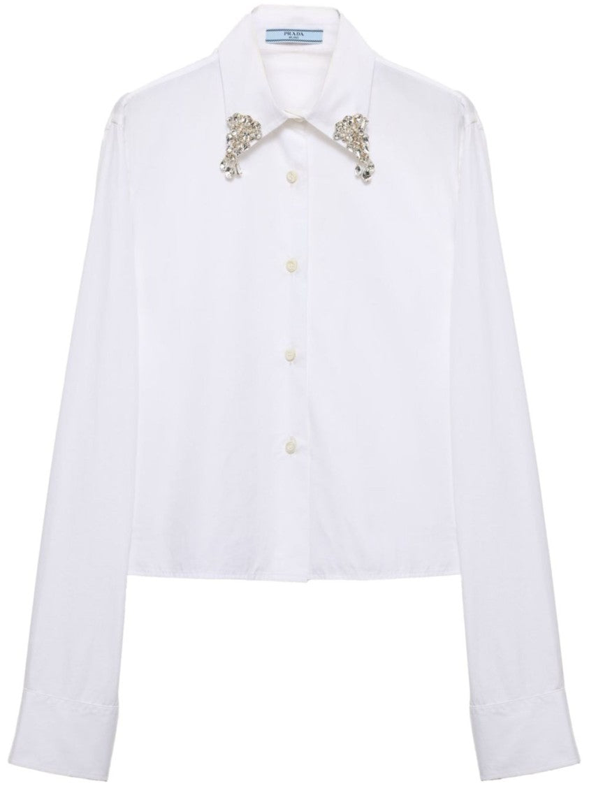 Prada Crystal-Embellished Poplin Shirt With Triangle Logo