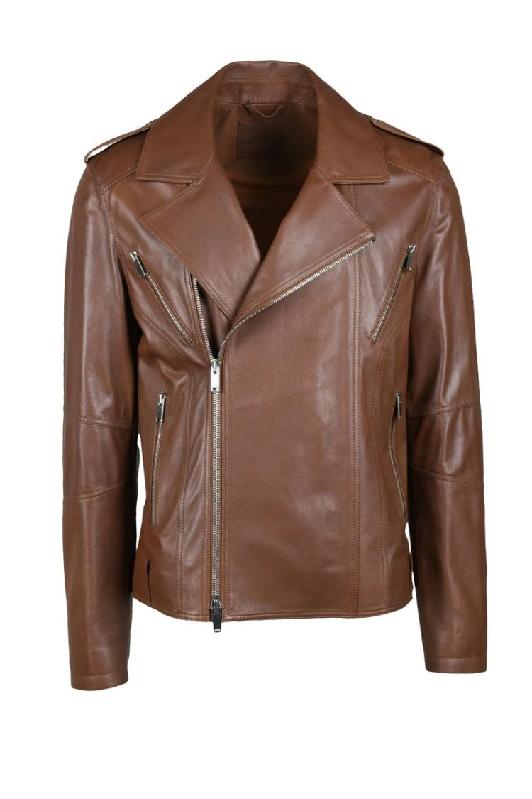 Desa 1972 Leather Biker Jacket With Zip - Brown