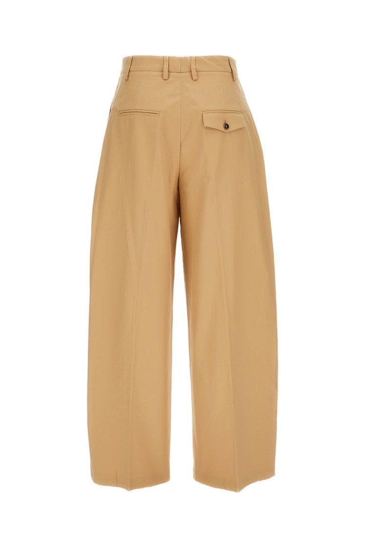 Alberto Biani Beige Cotton Front Pleat Wide-Leg Pants