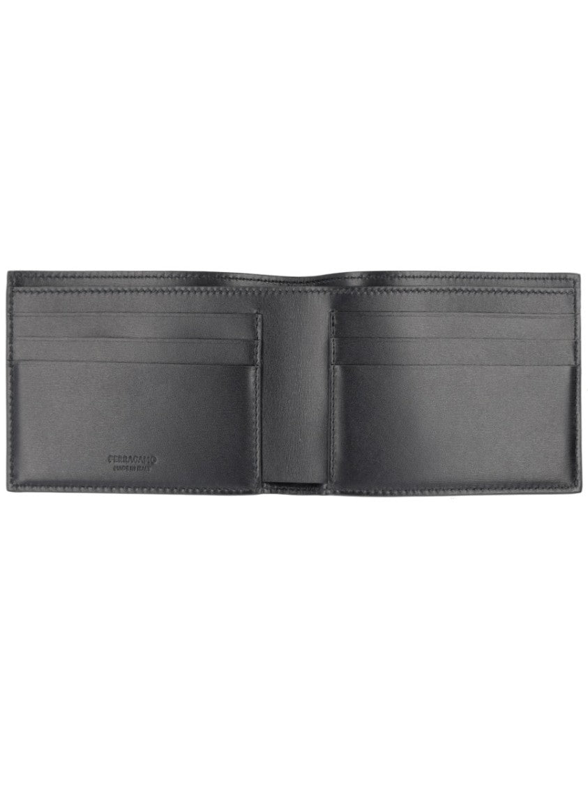 Ferragamo Rectangular Black Leather Wallet With Discreet Logo