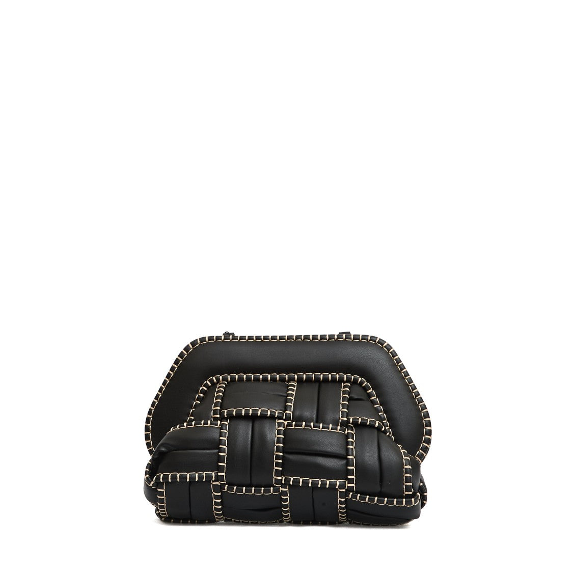 Themoirè Structured Woven Clutch With Beige Stitching