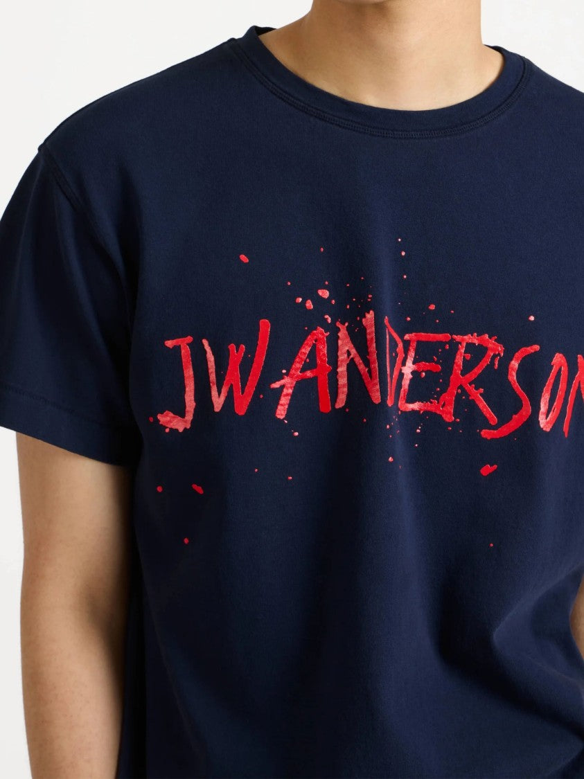 J. W. Anderson Navy Blue Splattered Logo T-Shirt
