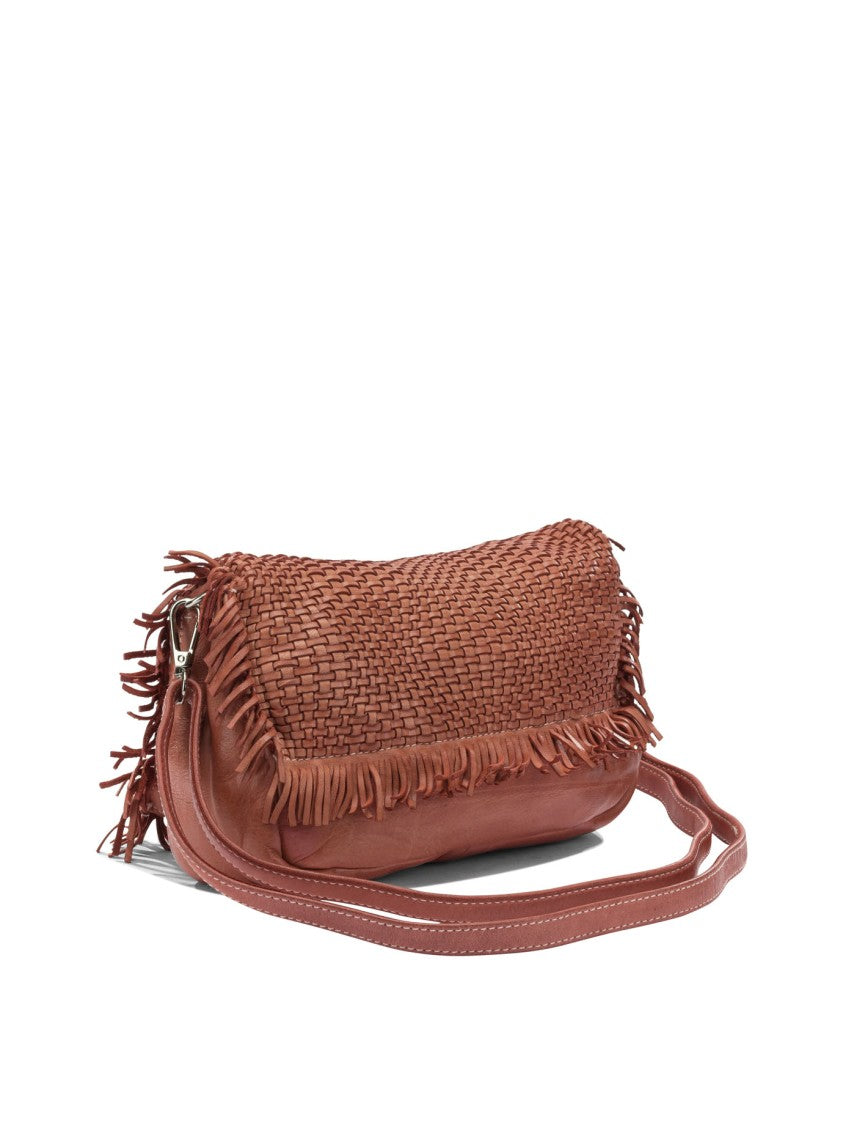 Giancarlo Nevola Woven Brown Leather Shoulder Bag With Fringed Edges