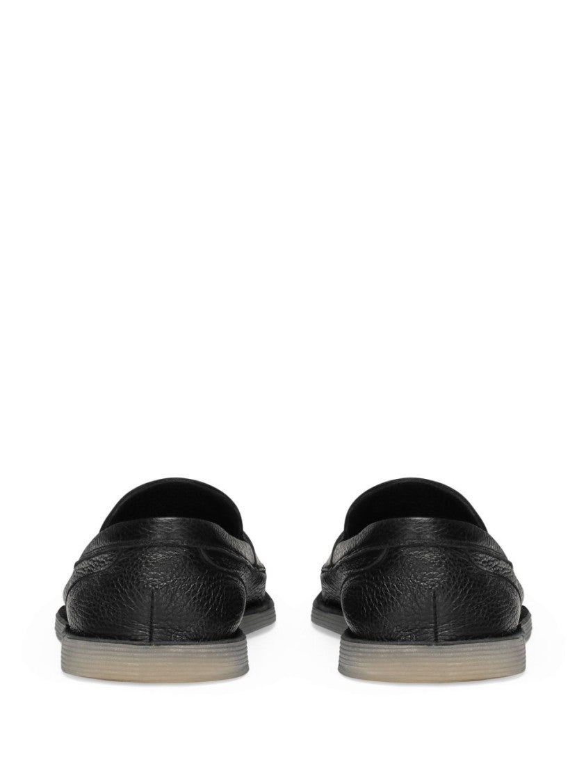 Dolce & Gabbana Slip-On Black Calf Leather Loafers With Deerskin Texture And Logo Plaque