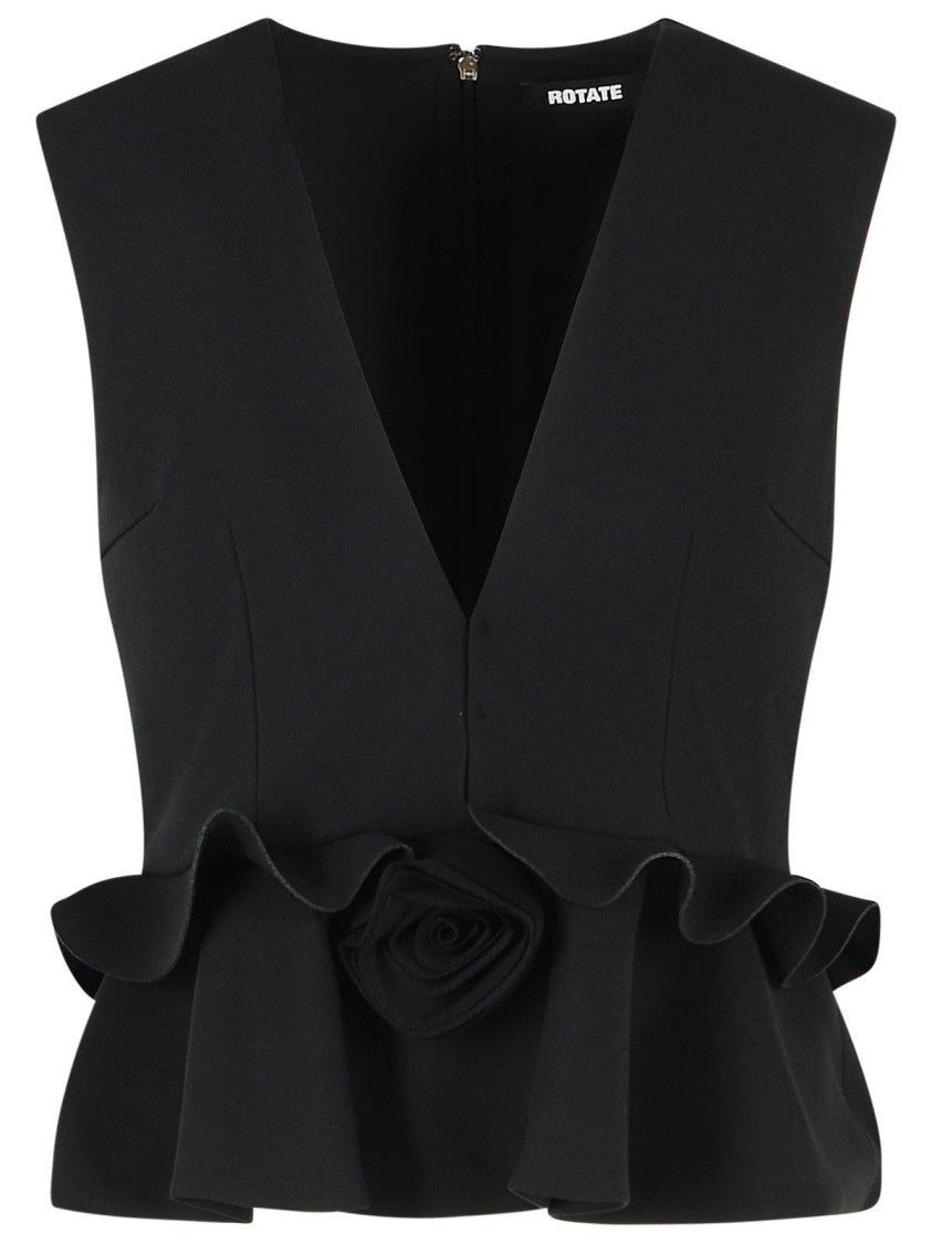 Rotate Black Peplum Floral Detail Top