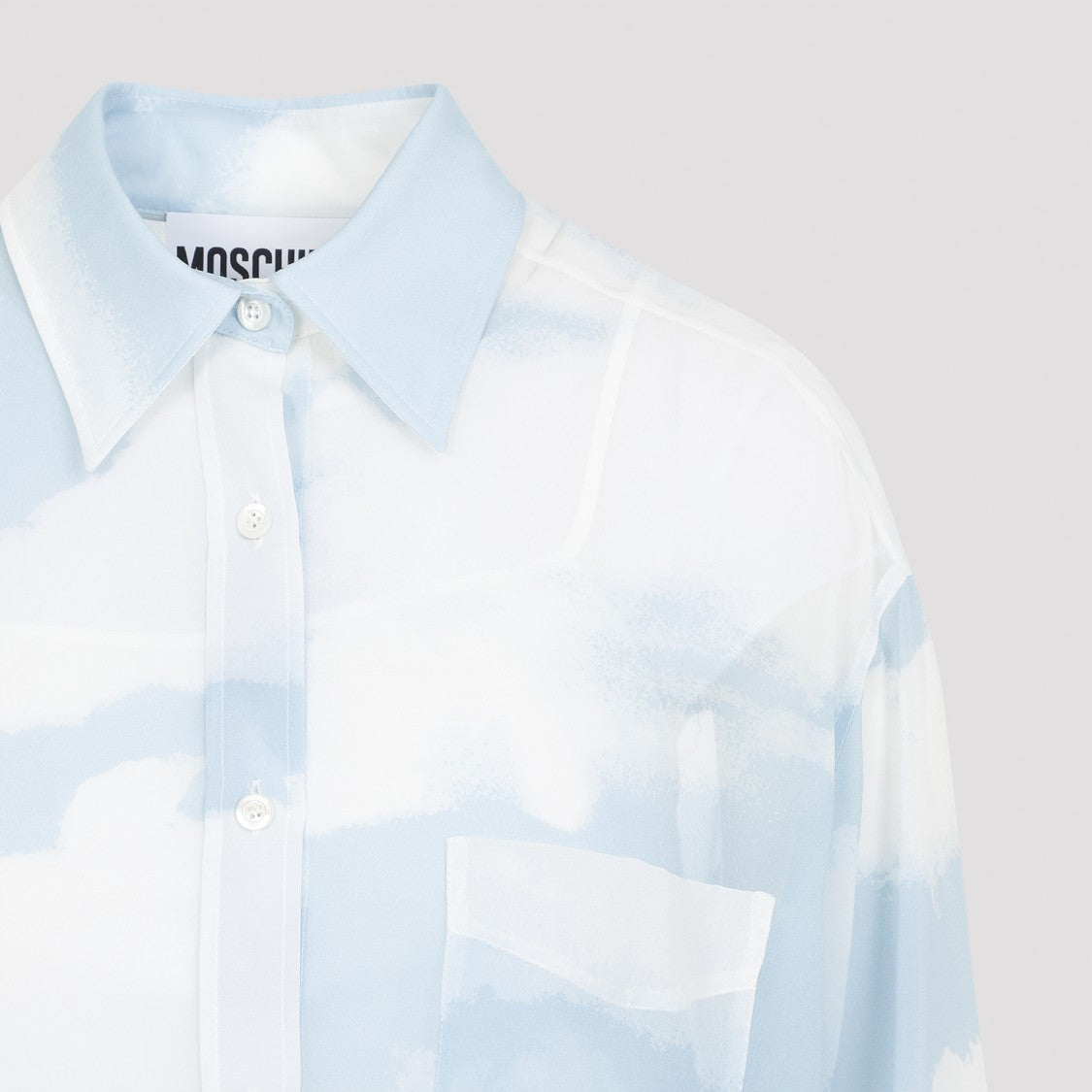 Moschino All Over Print Light Blue Silk Shirt