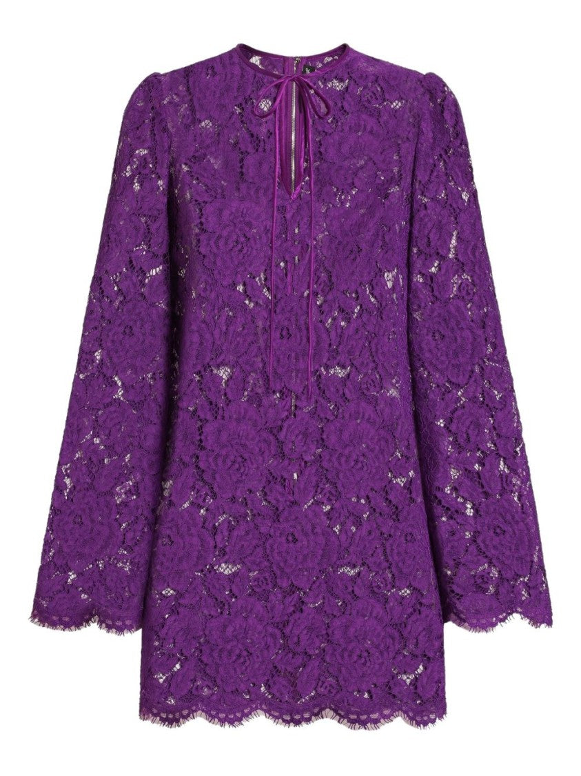 Dolce & Gabbana Cordonetto Lace Mini Dress With Bow Detail
