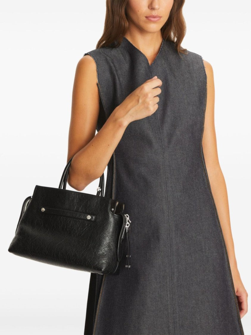 Tory Burch Distressed Black Nappa Leather Top Handle Bag