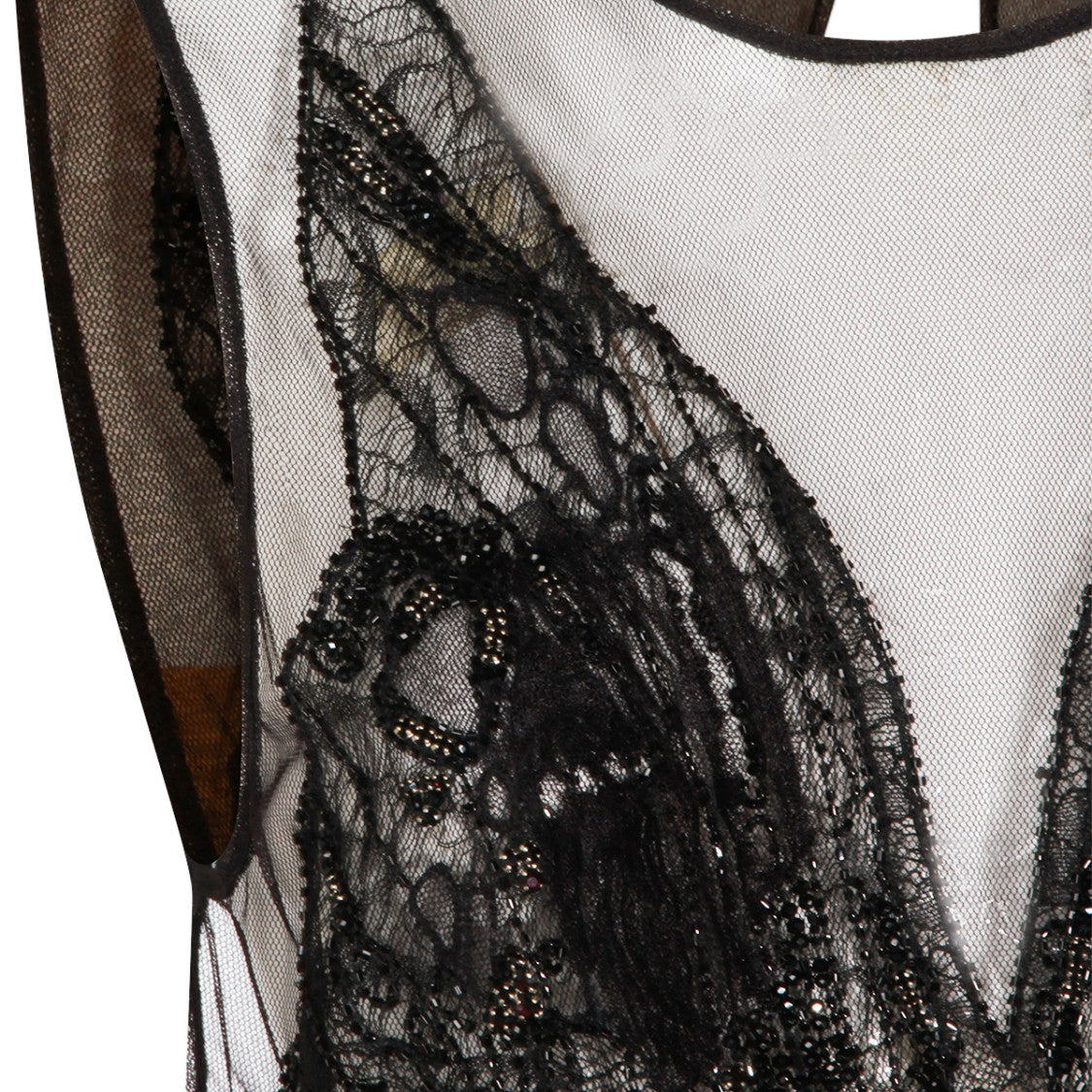 Elisabetta Franchi Sheer Black Maxi Dress With Intricate Lace And Crystal Embellishments