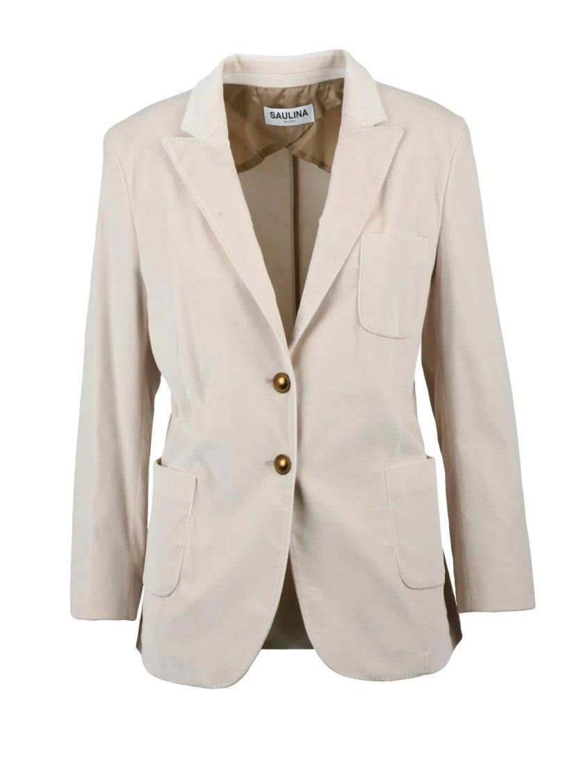 Saulina Beige Cotton Viscose Elastane Women's Velvet Jacket