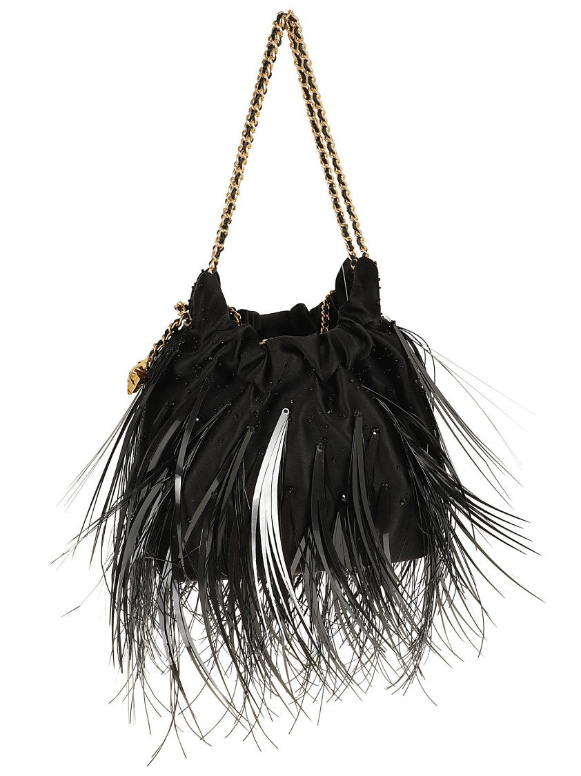 Tory Burch Black Fleming Satin Mini Hobo Bag