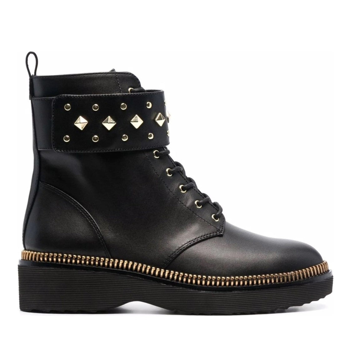 Michael Kors Black Haskell Cuff Leather Studded Strap Boots