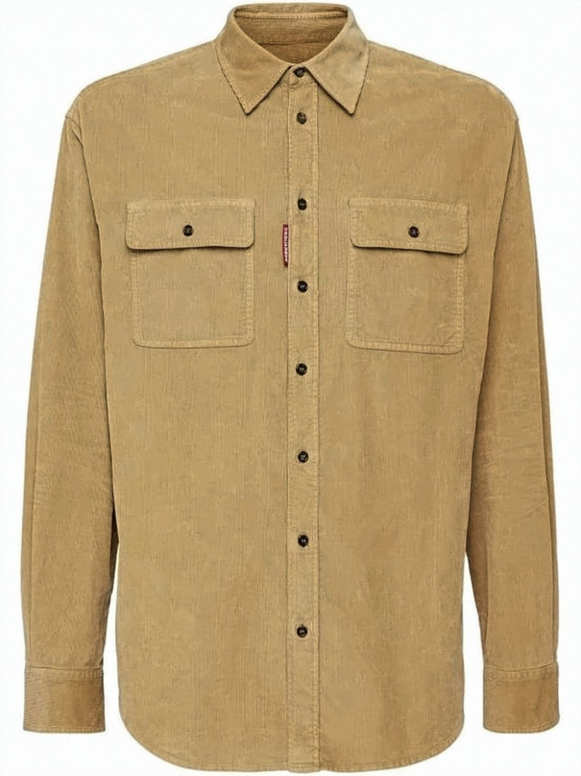 Dsquared2 Brown Textured Corduroy Long-Sleeve Shirt