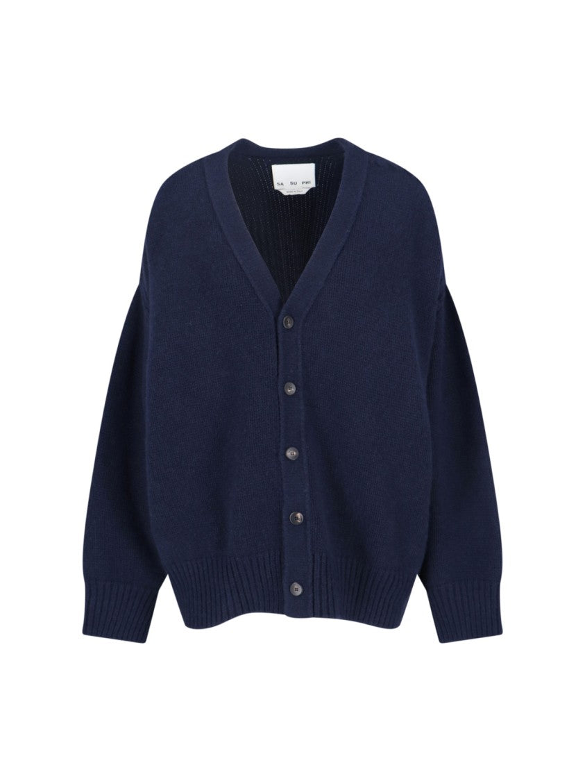 Sa Su Phi Navy Blue Knitted Cardigan With V-Neckline And Button-Down Front