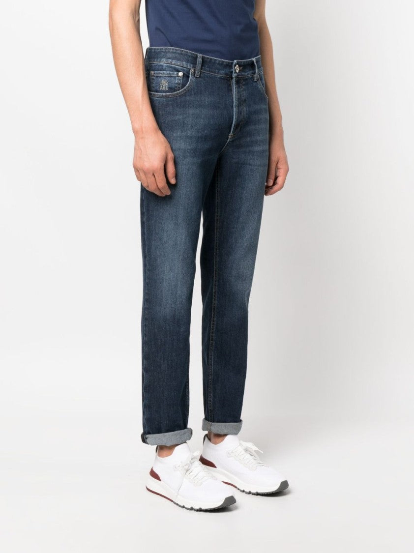 Brunello Cucinelli Blue Mid-Rise Denim Five-Pocket Jeans