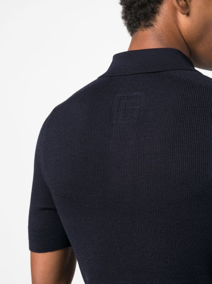 Balmain Logo-Patch Wool Polo Shirt