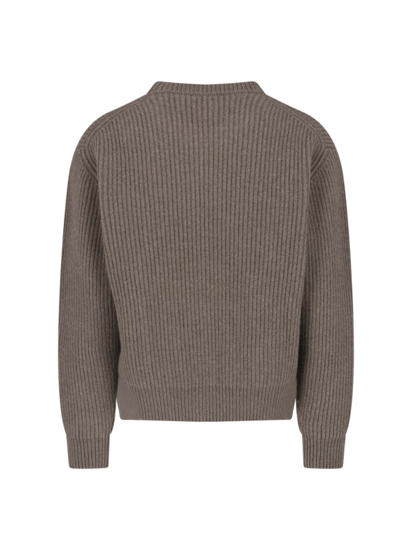 Jil Sander Brown Crewneck Ribbed Wool Sweater