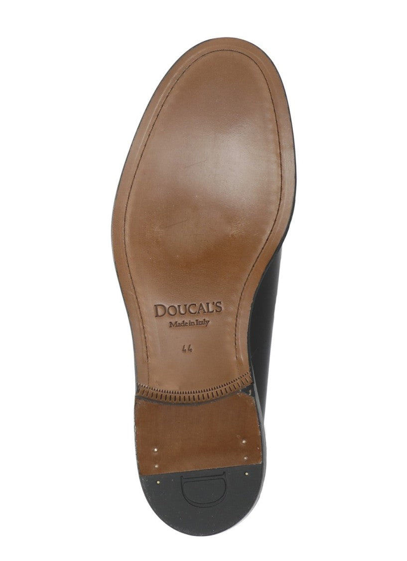 Doucal's Black Smooth Leather Mask Loafers