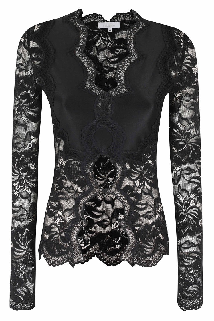 Rabanne Black Long Sleeve All-Over Lace Polyamide Sweater