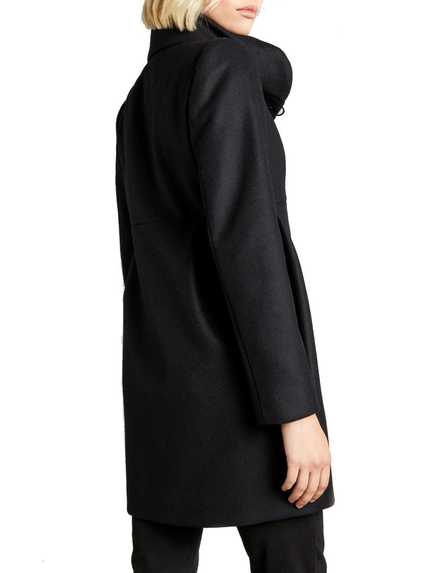 Fay Structured Black Coat With Stand-Up Collar And Toggle Closures