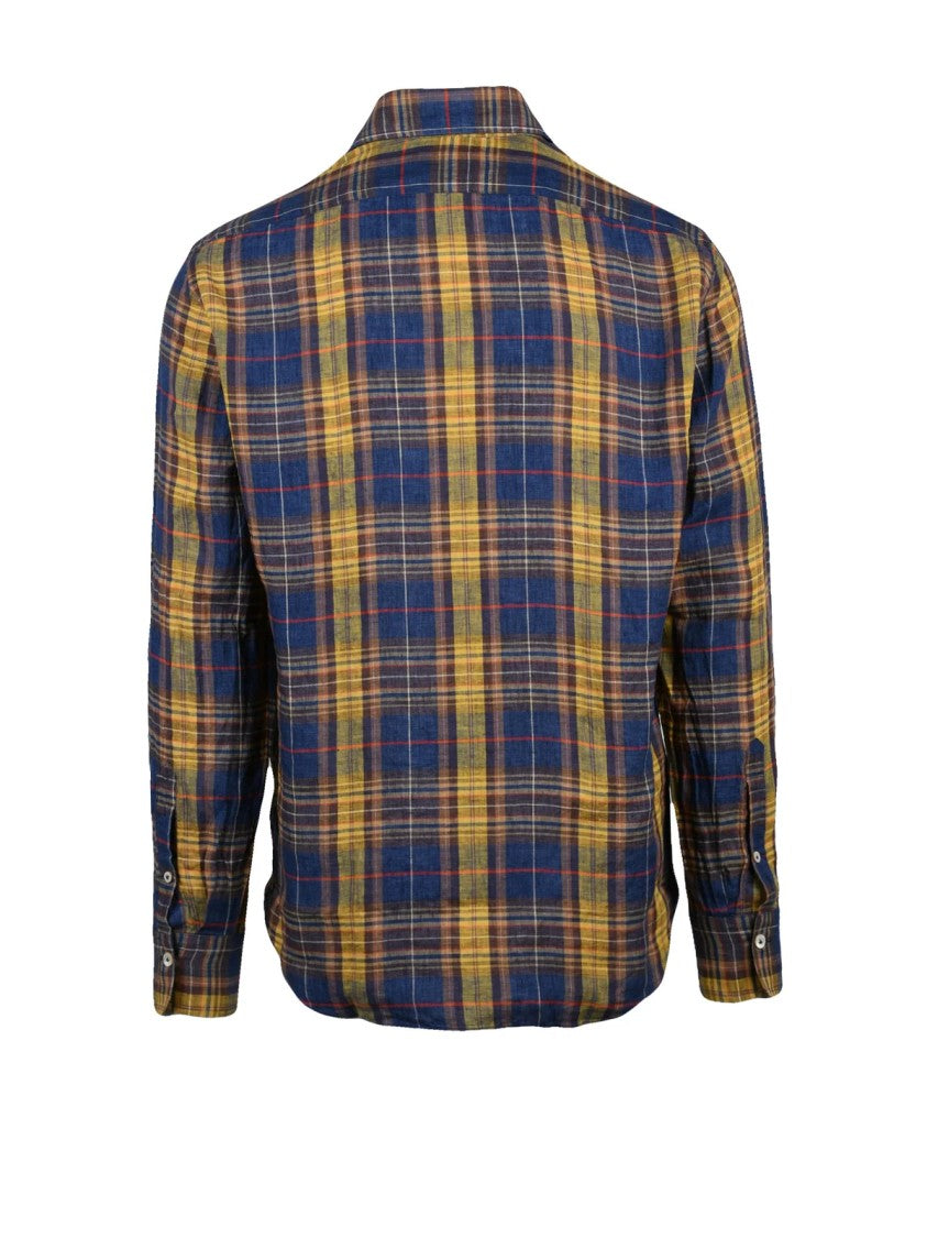 Alessandro Gherardi Blue Yellow Striped Linen Shirt