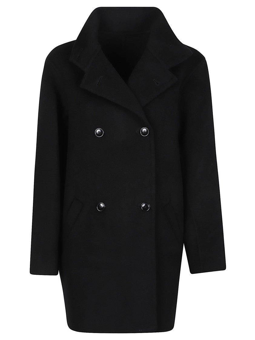 Loulou De Saison Black Olmo Turtle Neck Double-Breasted Wool-Cashmere Long Coat