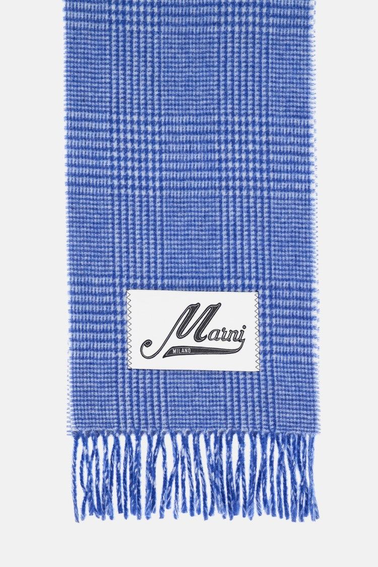 Marni Classic Check Wool Scarf With Logo Label