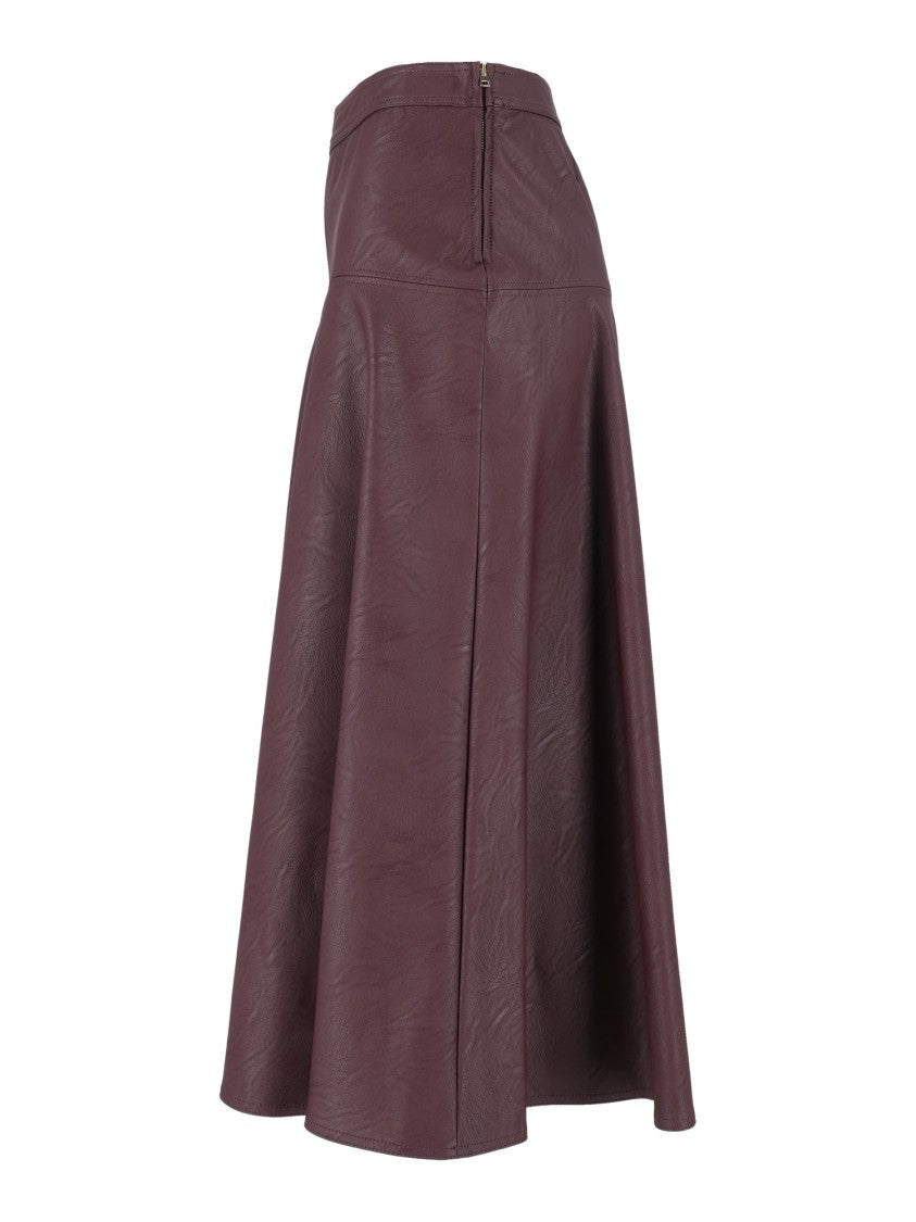 Forte Forte Burgundy Eco-Leather Flared Midi Skirt