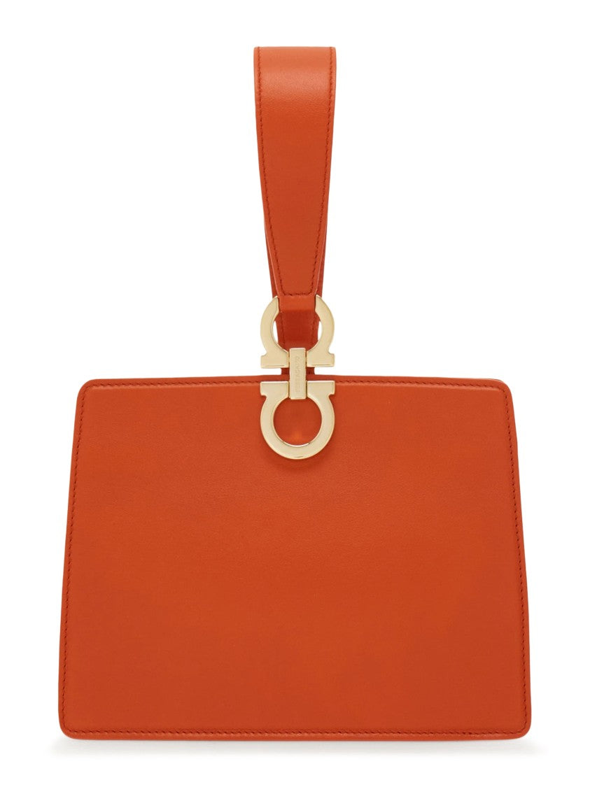 Ferragamo Rectangular Orange Clutch With Gold-Tone Clasp