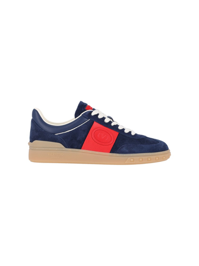 Valentino Garavani Navy Blue Red Panel Suede Sneakers
