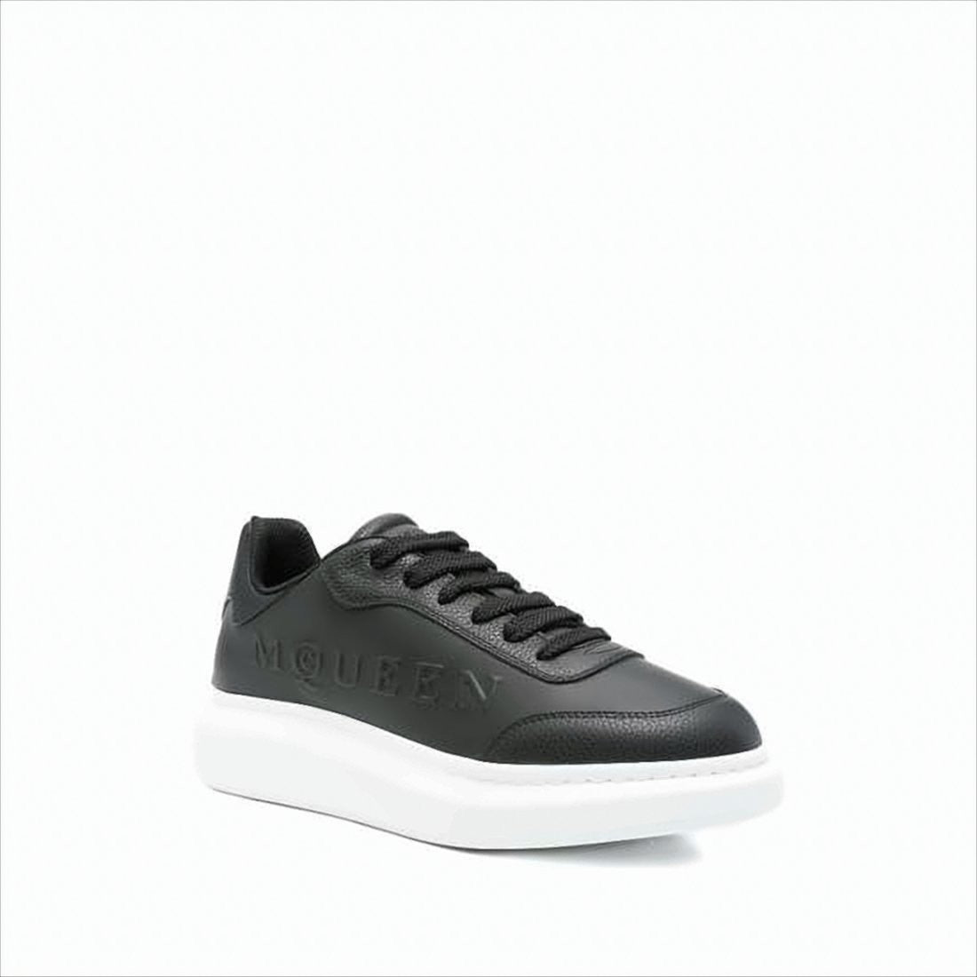 Alexander Mcqueen Sole Black Leather Sneakers With Embossed Branding