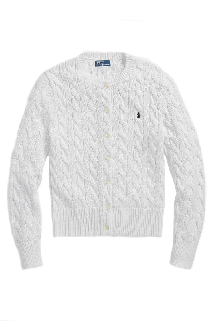 Polo Ralph Lauren White Cotton Cable-Knit Cropped Cardigan