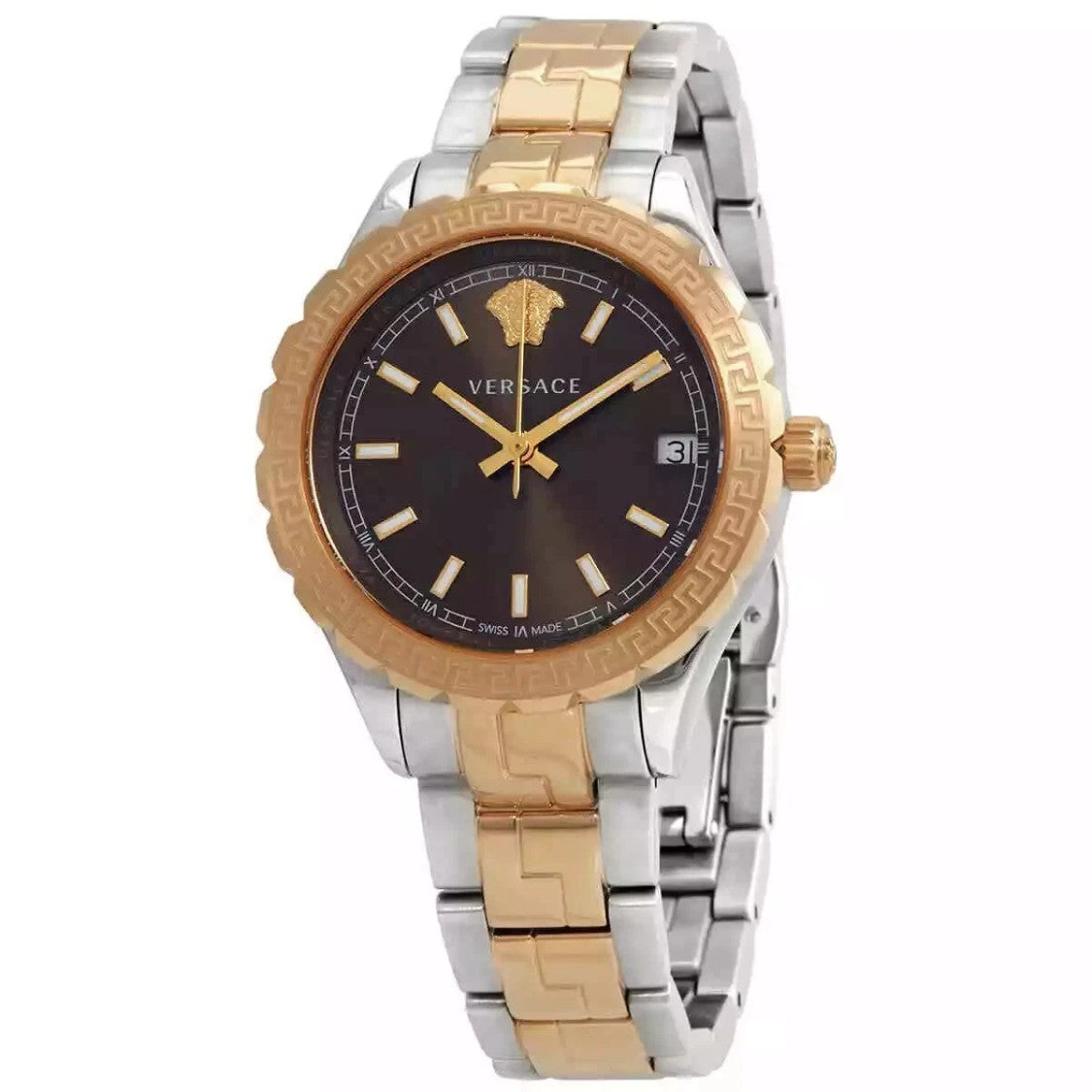 Versace Hellenyium Lady 35 Mm Quartz Watch With Brown Dial And Two-Tone Finish