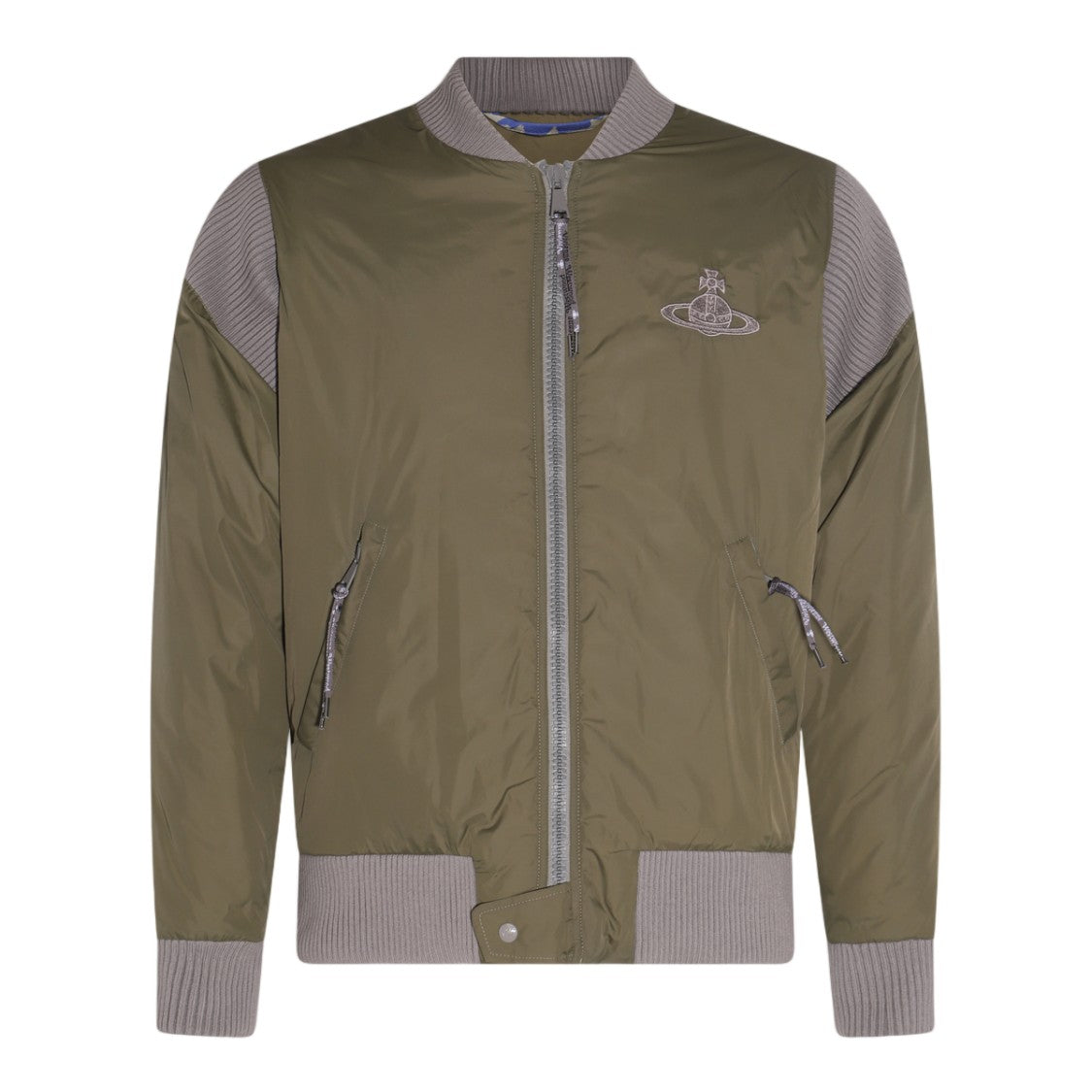 Vivienne Westwood Olive Green Bomber Jacket With Textured Panels And Contrasting Trim