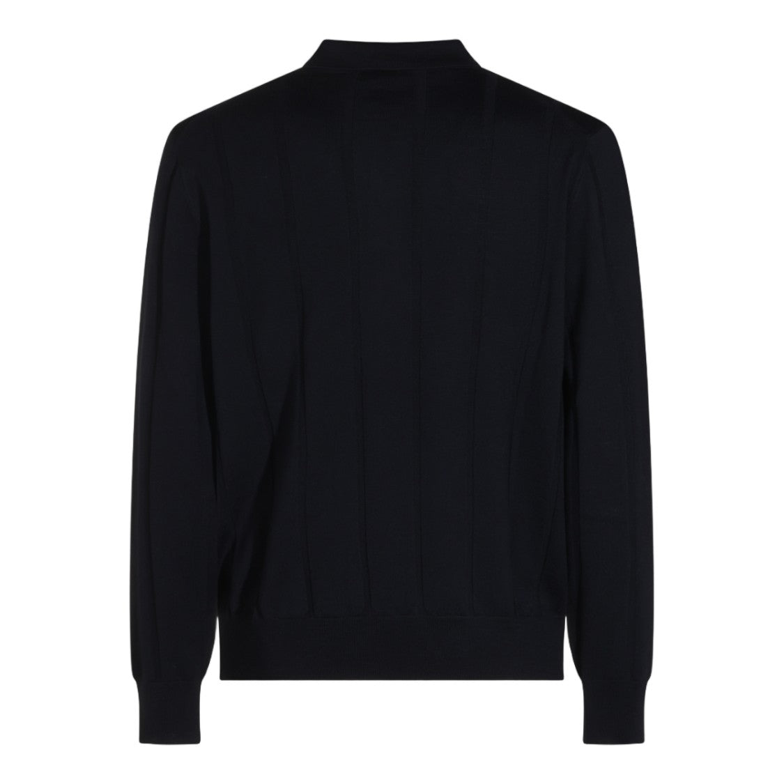 Canali Vertical Ribbed Long Sleeve Polo Collar Sweater