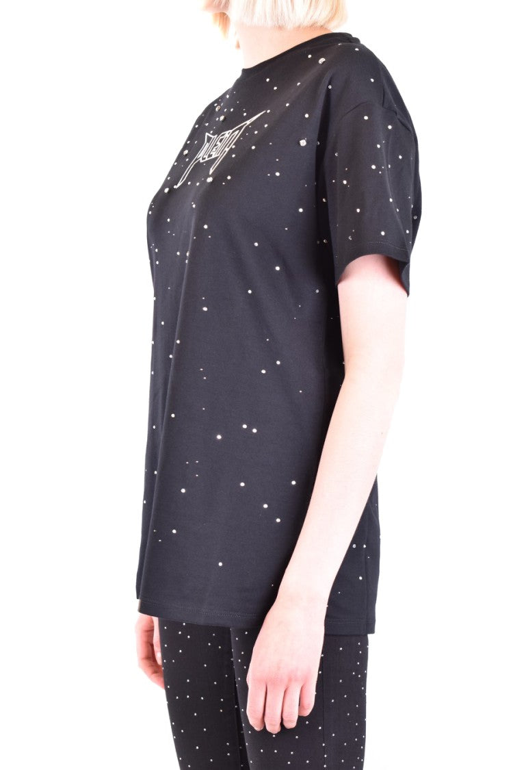 Philipp Plein Relaxed Fit Black T-Shirt Glass Accents