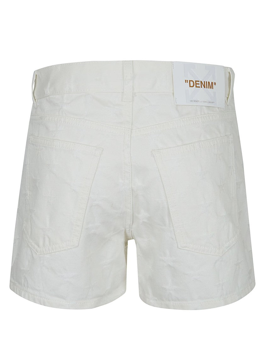 Off-White Tailored Cotton Denim Shorts With Tone-On-Tone Star Prints