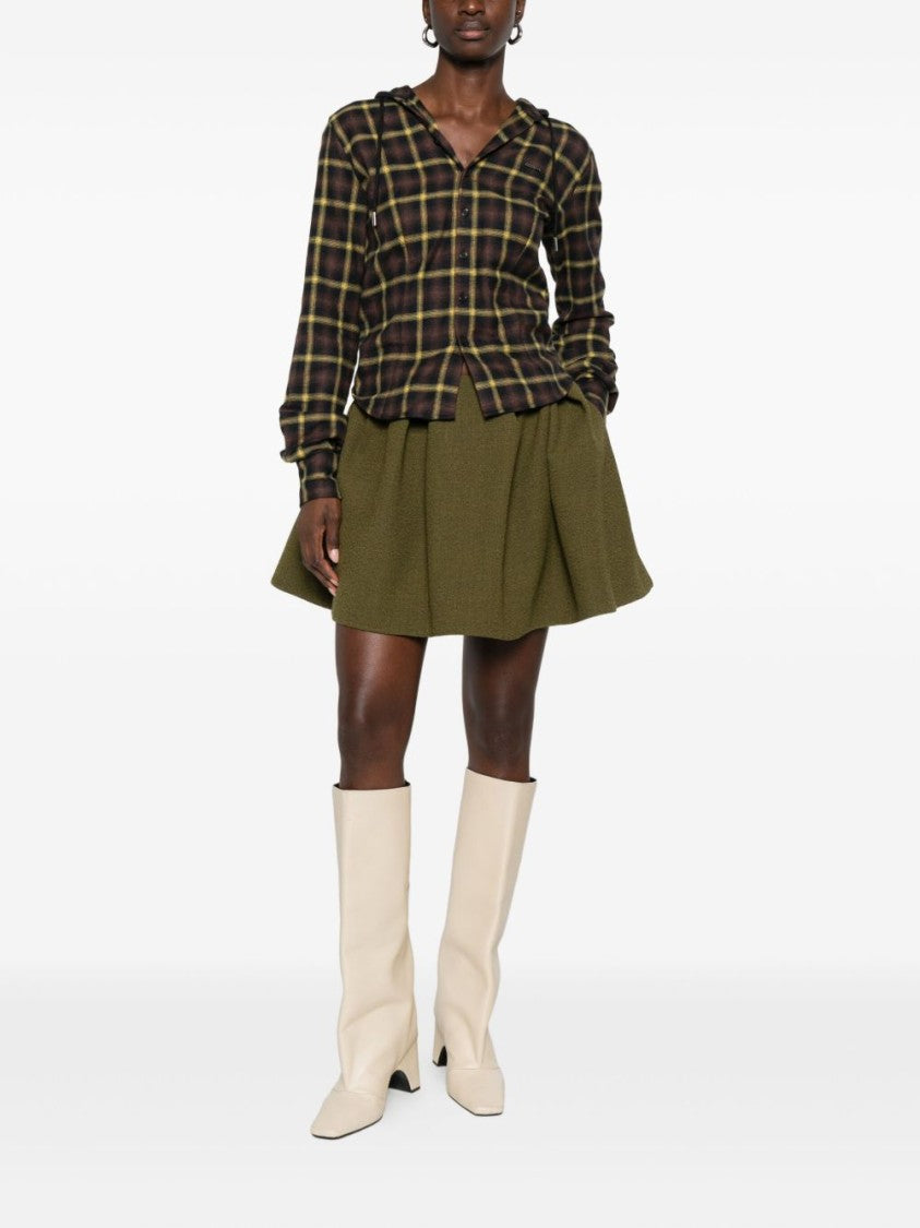 Coperni Plaid Brown Shirt With Hood And Button-Down Detail