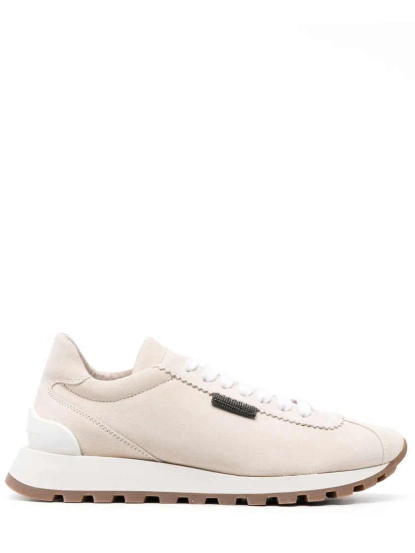 Brunello Cucinelli Ivory Monili Signature Chain Suede Sneakers