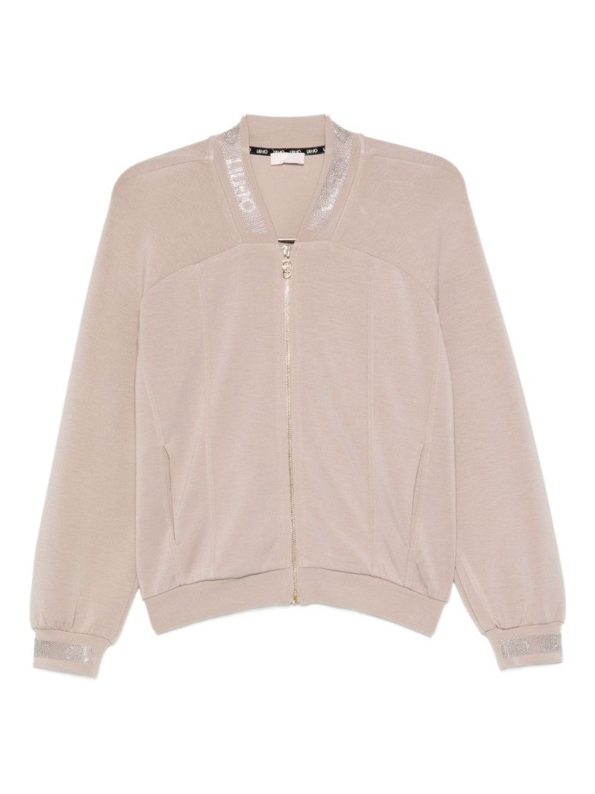 Liu Jo Relaxed Fit Beige Sweatshirt With Glossy Trim
