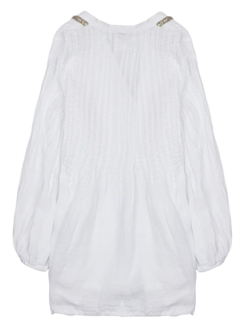 120% Lino Neutrals Strass Crinkled Linen Blouse