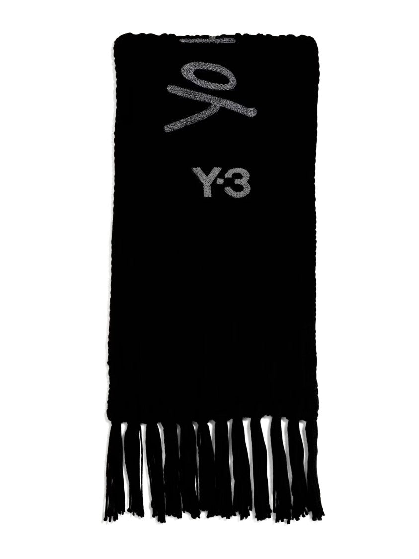 Y-3 Ribbed Knit Scarf With Contrasting Embroidered Text