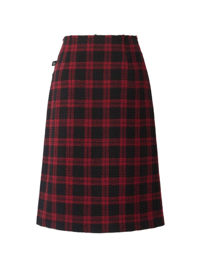Pinko Multicolor Plaid Wrap Buckle Frayed Skirt